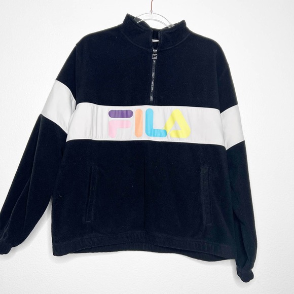 Fila Tops - FILA 1/4 zip Pullover Black Sweatshirt Women XLarge